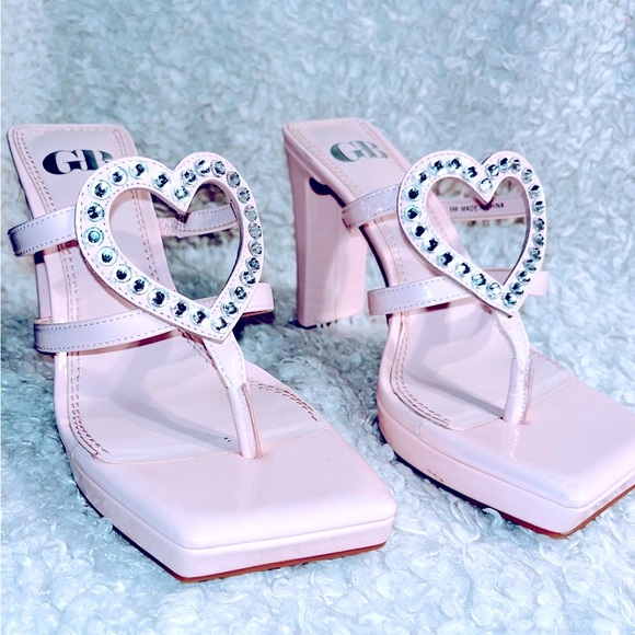 Gianni Bini Rhinestone Heart Platform Thong Sandals - Picture 6 of 8